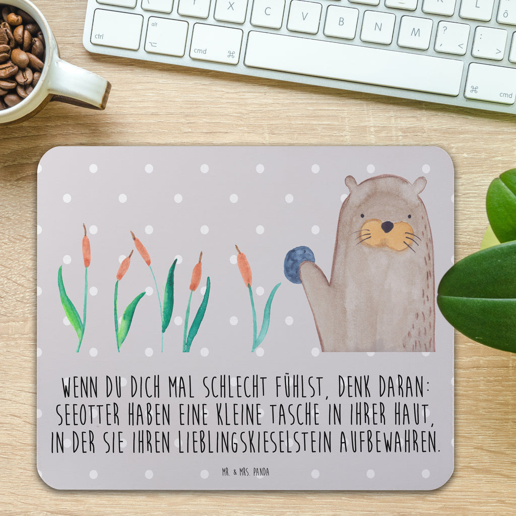 Mauspad Otter mit Stein Mousepad, Computer zubehör, Büroausstattung, PC Zubehör, Arbeitszimmer, Mauspad, Einzigartiges Mauspad, Designer Mauspad, Otter, Fischotter, Seeotter, Otter Seeotter See Otter