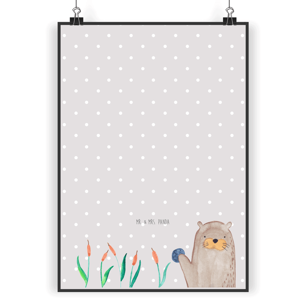 Poster Otter mit Stein Poster, Wandposter, Bild, Wanddeko, Küchenposter, Kinderposter, Wanddeko Bild, Raumdekoration, Wanddekoration, Handgemaltes Poster, Mr. & Mrs. Panda Poster, Designposter, Kunstdruck, Posterdruck, Otter, Fischotter, Seeotter, Otter Seeotter See Otter