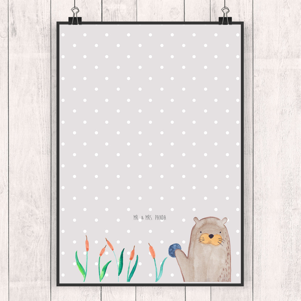 Poster Otter mit Stein Poster, Wandposter, Bild, Wanddeko, Küchenposter, Kinderposter, Wanddeko Bild, Raumdekoration, Wanddekoration, Handgemaltes Poster, Mr. & Mrs. Panda Poster, Designposter, Kunstdruck, Posterdruck, Otter, Fischotter, Seeotter, Otter Seeotter See Otter