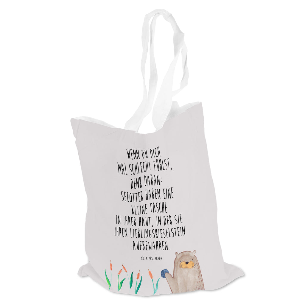 Tragetasche Otter mit Stein Beuteltasche, Beutel, Einkaufstasche, Jutebeutel, Stoffbeutel, Otter, Fischotter, Seeotter, Otter Seeotter See Otter
