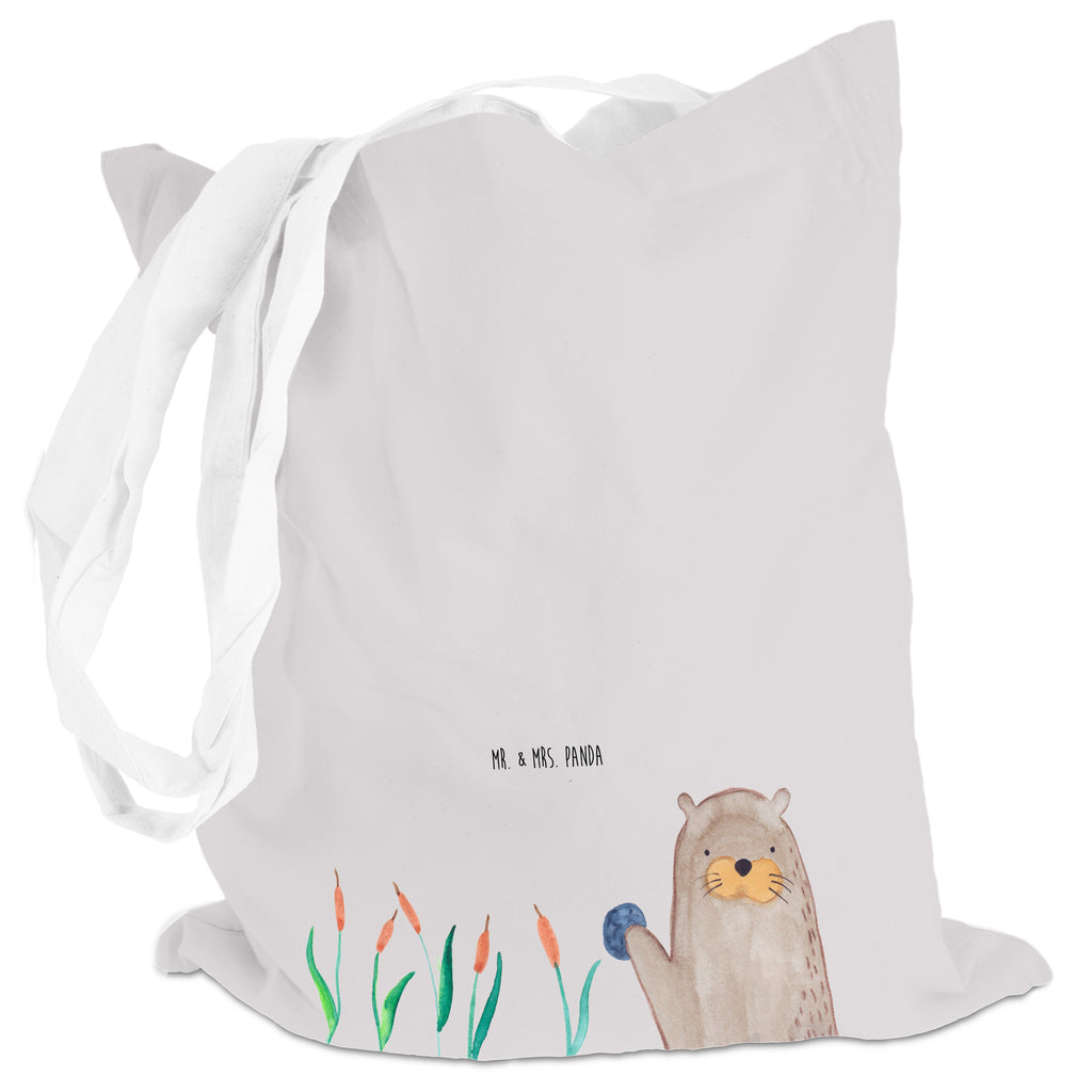 Tragetasche Otter mit Stein Beuteltasche, Beutel, Einkaufstasche, Jutebeutel, Stoffbeutel, Otter, Fischotter, Seeotter, Otter Seeotter See Otter
