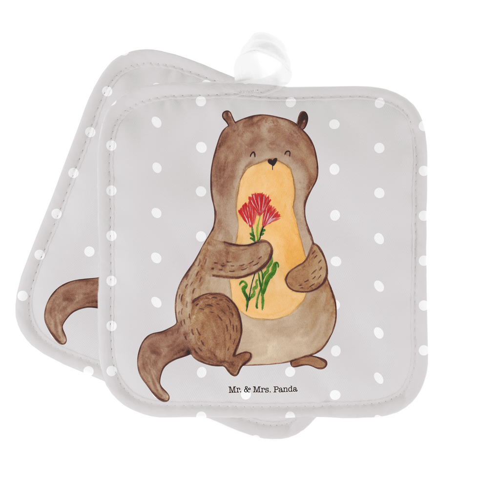 2er Set Topflappen  Otter Blumenstrauß Topflappen, Topfuntersetzer, Ofenhandschuh, Topflappen Set, Topflappen lustig, Topflappen mit Spruch, Otter, Fischotter, Seeotter, Otter Seeotter See Otter