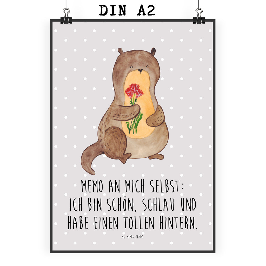 Poster Otter Blumenstrauß Poster, Wandposter, Bild, Wanddeko, Küchenposter, Kinderposter, Wanddeko Bild, Raumdekoration, Wanddekoration, Handgemaltes Poster, Mr. & Mrs. Panda Poster, Designposter, Kunstdruck, Posterdruck, Otter, Fischotter, Seeotter, Otter Seeotter See Otter