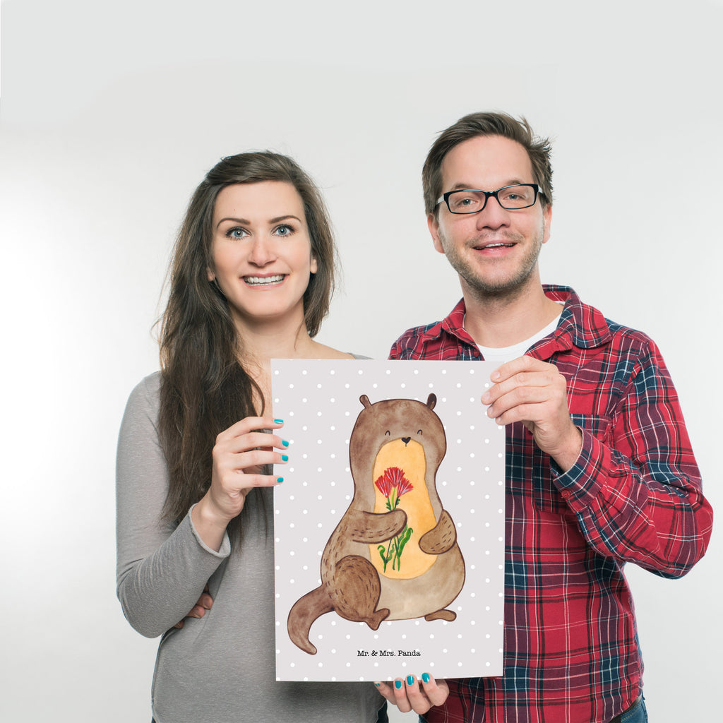 Poster Otter Blumenstrauß Poster, Wandposter, Bild, Wanddeko, Küchenposter, Kinderposter, Wanddeko Bild, Raumdekoration, Wanddekoration, Handgemaltes Poster, Mr. & Mrs. Panda Poster, Designposter, Kunstdruck, Posterdruck, Otter, Fischotter, Seeotter, Otter Seeotter See Otter