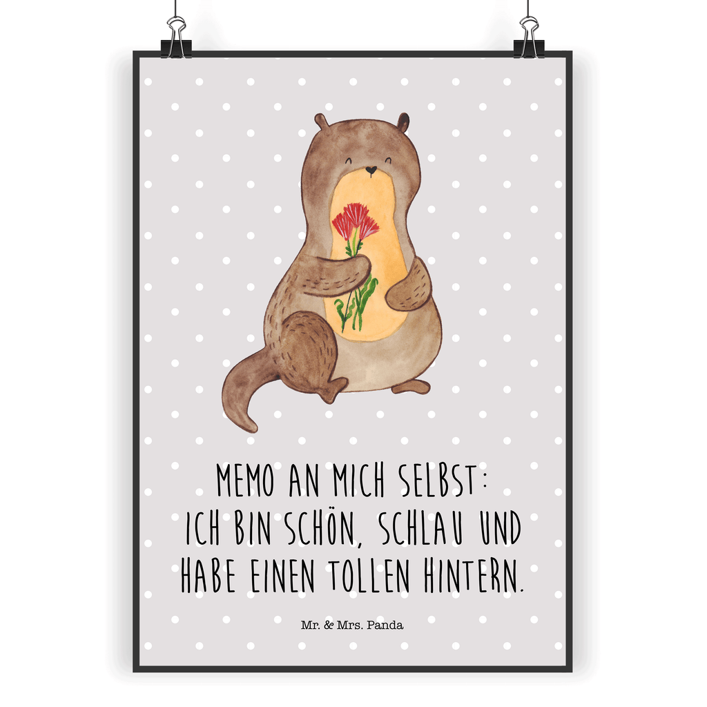 Poster Otter Blumenstrauß Poster, Wandposter, Bild, Wanddeko, Küchenposter, Kinderposter, Wanddeko Bild, Raumdekoration, Wanddekoration, Handgemaltes Poster, Mr. & Mrs. Panda Poster, Designposter, Kunstdruck, Posterdruck, Otter, Fischotter, Seeotter, Otter Seeotter See Otter