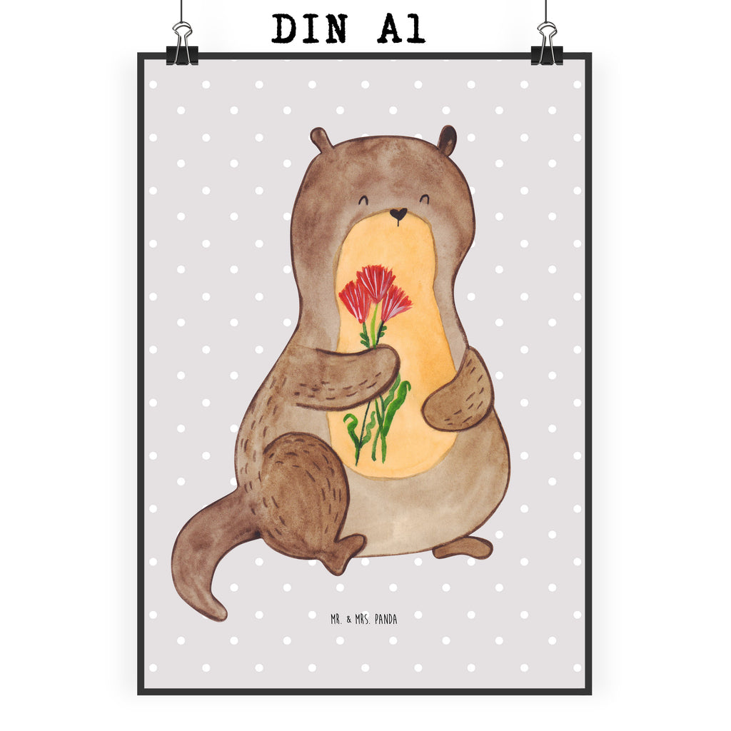 Poster Otter Blumenstrauß Poster, Wandposter, Bild, Wanddeko, Küchenposter, Kinderposter, Wanddeko Bild, Raumdekoration, Wanddekoration, Handgemaltes Poster, Mr. & Mrs. Panda Poster, Designposter, Kunstdruck, Posterdruck, Otter, Fischotter, Seeotter, Otter Seeotter See Otter