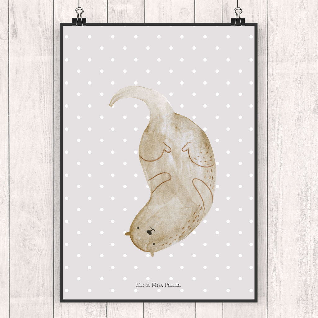 Poster Otter kopfüber Poster, Wandposter, Bild, Wanddeko, Küchenposter, Kinderposter, Wanddeko Bild, Raumdekoration, Wanddekoration, Handgemaltes Poster, Mr. & Mrs. Panda Poster, Designposter, Kunstdruck, Posterdruck, Otter, Fischotter, Seeotter, Otter Seeotter See Otter