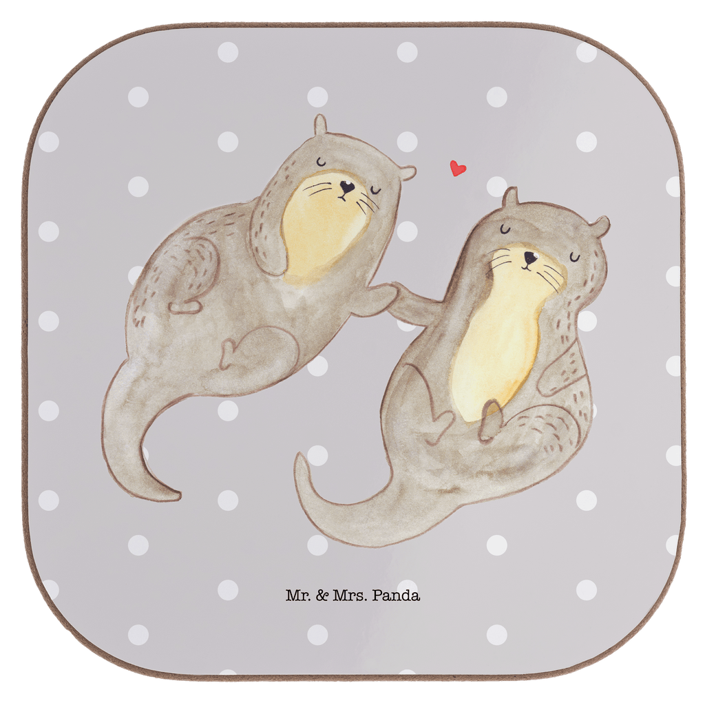 Quadratische Untersetzer Otter händchenhaltend Bierdeckel, Glasuntersetzer, Untersetzer Gläser, Getränkeuntersetzer, Otter, Fischotter, Seeotter, Otter Seeotter See Otter