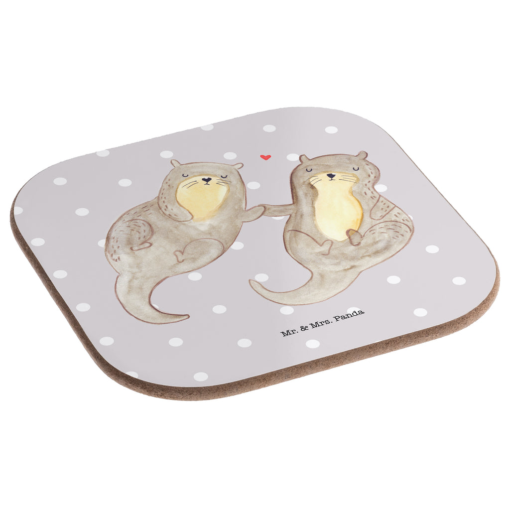 Quadratische Untersetzer Otter händchenhaltend Bierdeckel, Glasuntersetzer, Untersetzer Gläser, Getränkeuntersetzer, Otter, Fischotter, Seeotter, Otter Seeotter See Otter