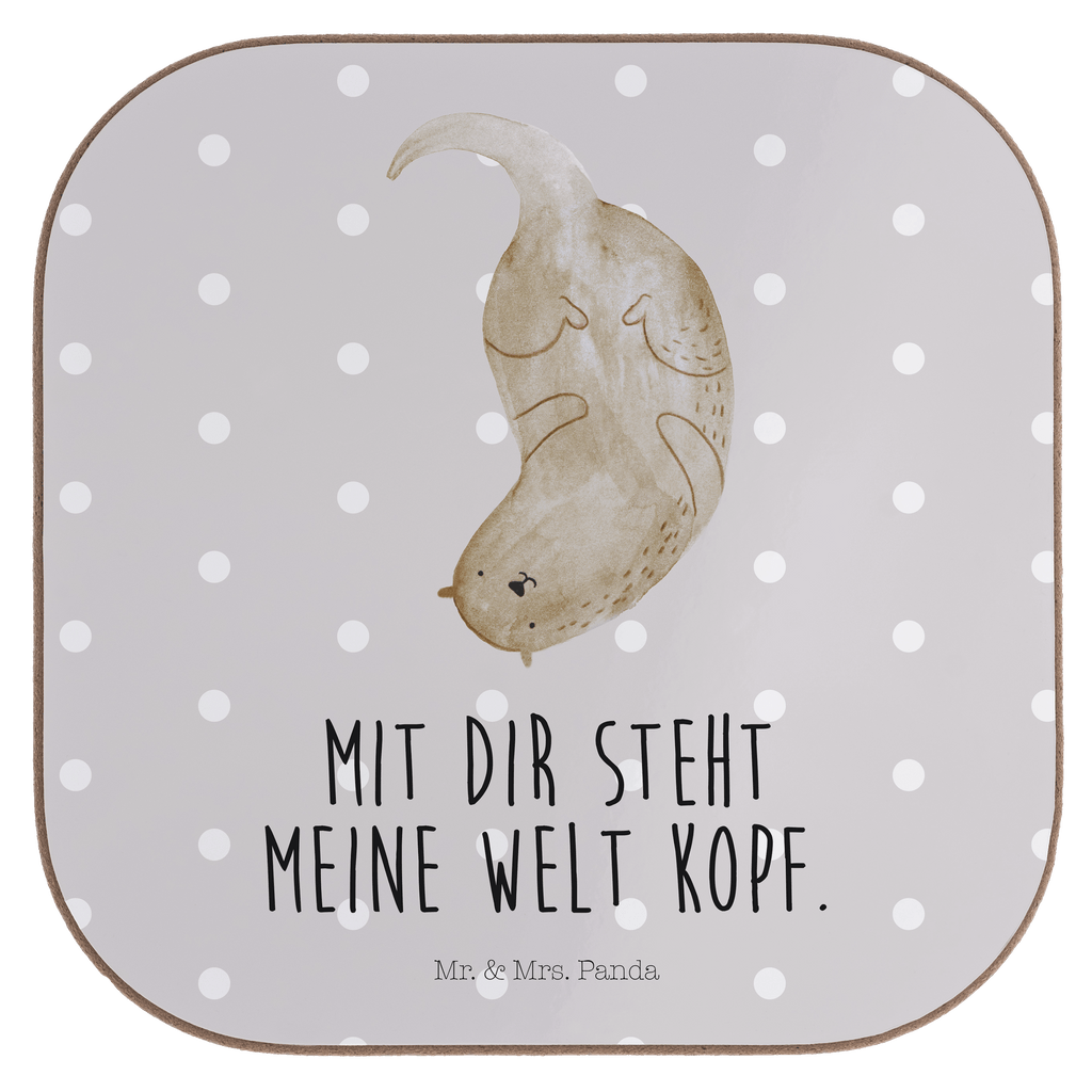 Quadratische Untersetzer Otter kopfüber Bierdeckel, Glasuntersetzer, Untersetzer Gläser, Getränkeuntersetzer, Otter, Fischotter, Seeotter, Otter Seeotter See Otter