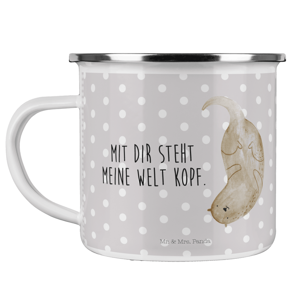 Camping Emaille Tasse Otter kopfüber Campingtasse, Trinkbecher, Metalltasse, Outdoor Tasse, Emaille Trinkbecher, Blechtasse Outdoor, Emaille Campingbecher, Edelstahl Trinkbecher, Metalltasse für Camping, Kaffee Blechtasse, Camping Tasse Metall, Otter, Fischotter, Seeotter, Otter Seeotter See Otter