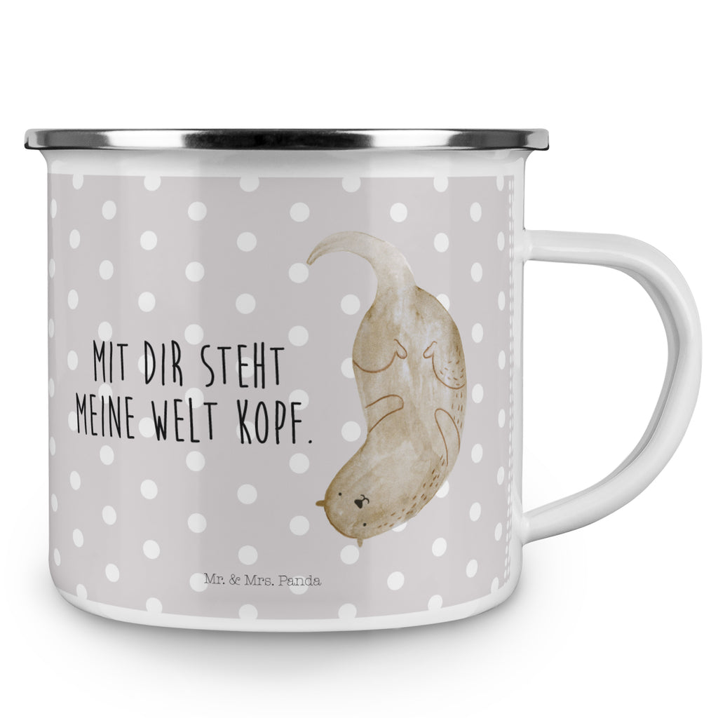 Camping Emaille Tasse Otter kopfüber Campingtasse, Trinkbecher, Metalltasse, Outdoor Tasse, Emaille Trinkbecher, Blechtasse Outdoor, Emaille Campingbecher, Edelstahl Trinkbecher, Metalltasse für Camping, Kaffee Blechtasse, Camping Tasse Metall, Otter, Fischotter, Seeotter, Otter Seeotter See Otter