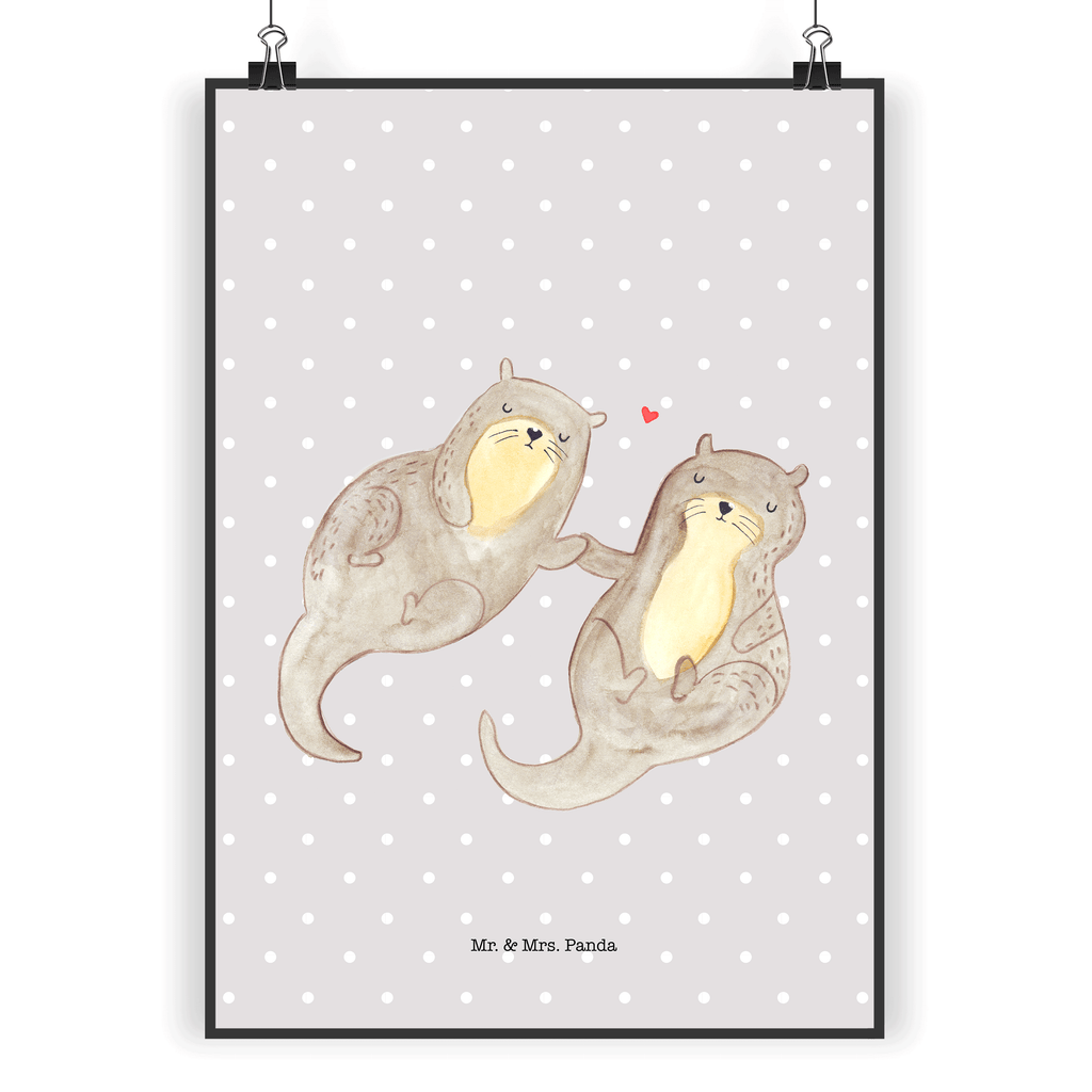 Poster Otter händchenhaltend Poster, Wandposter, Bild, Wanddeko, Küchenposter, Kinderposter, Wanddeko Bild, Raumdekoration, Wanddekoration, Handgemaltes Poster, Mr. & Mrs. Panda Poster, Designposter, Kunstdruck, Posterdruck, Otter, Fischotter, Seeotter, Otter Seeotter See Otter