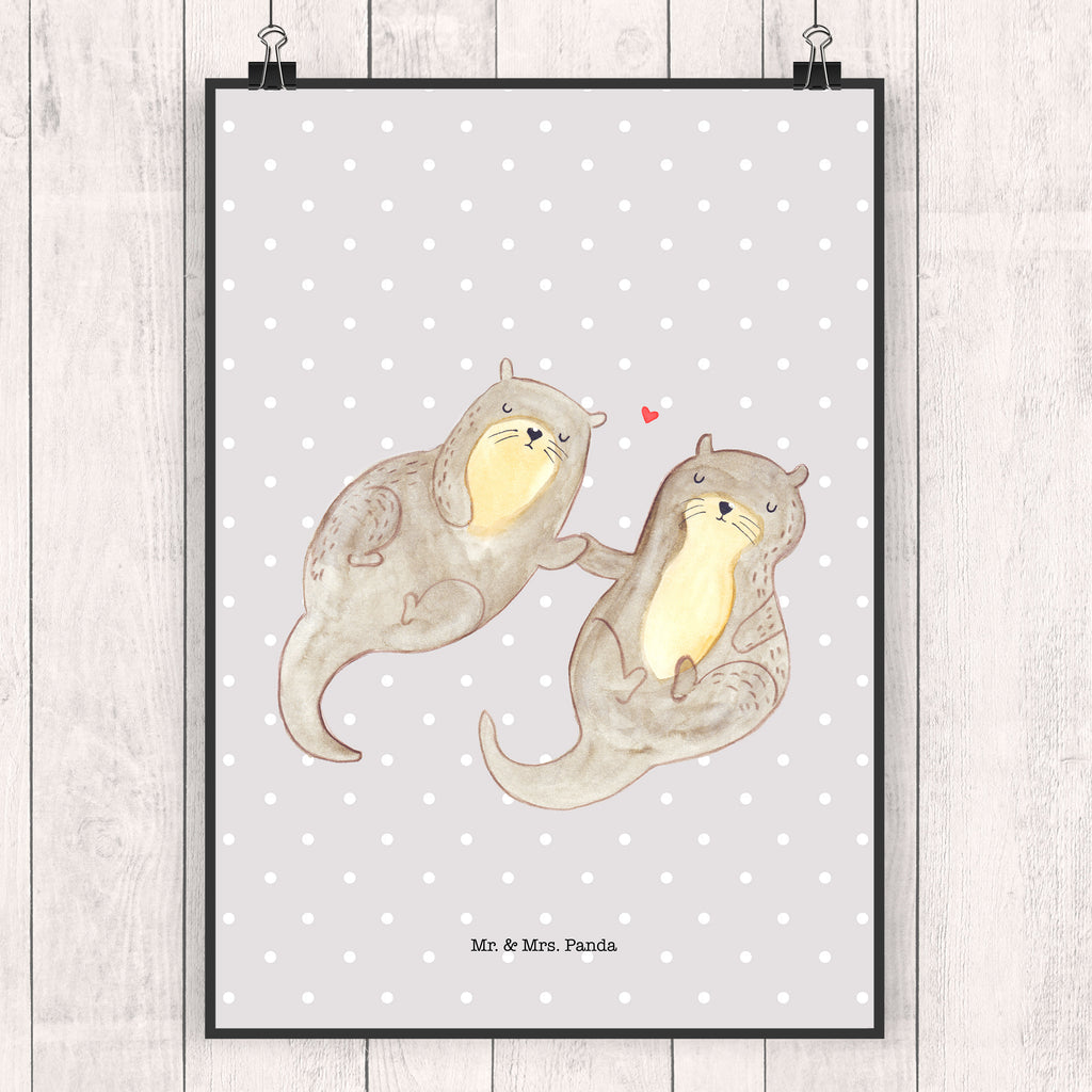 Poster Otter händchenhaltend Poster, Wandposter, Bild, Wanddeko, Küchenposter, Kinderposter, Wanddeko Bild, Raumdekoration, Wanddekoration, Handgemaltes Poster, Mr. & Mrs. Panda Poster, Designposter, Kunstdruck, Posterdruck, Otter, Fischotter, Seeotter, Otter Seeotter See Otter
