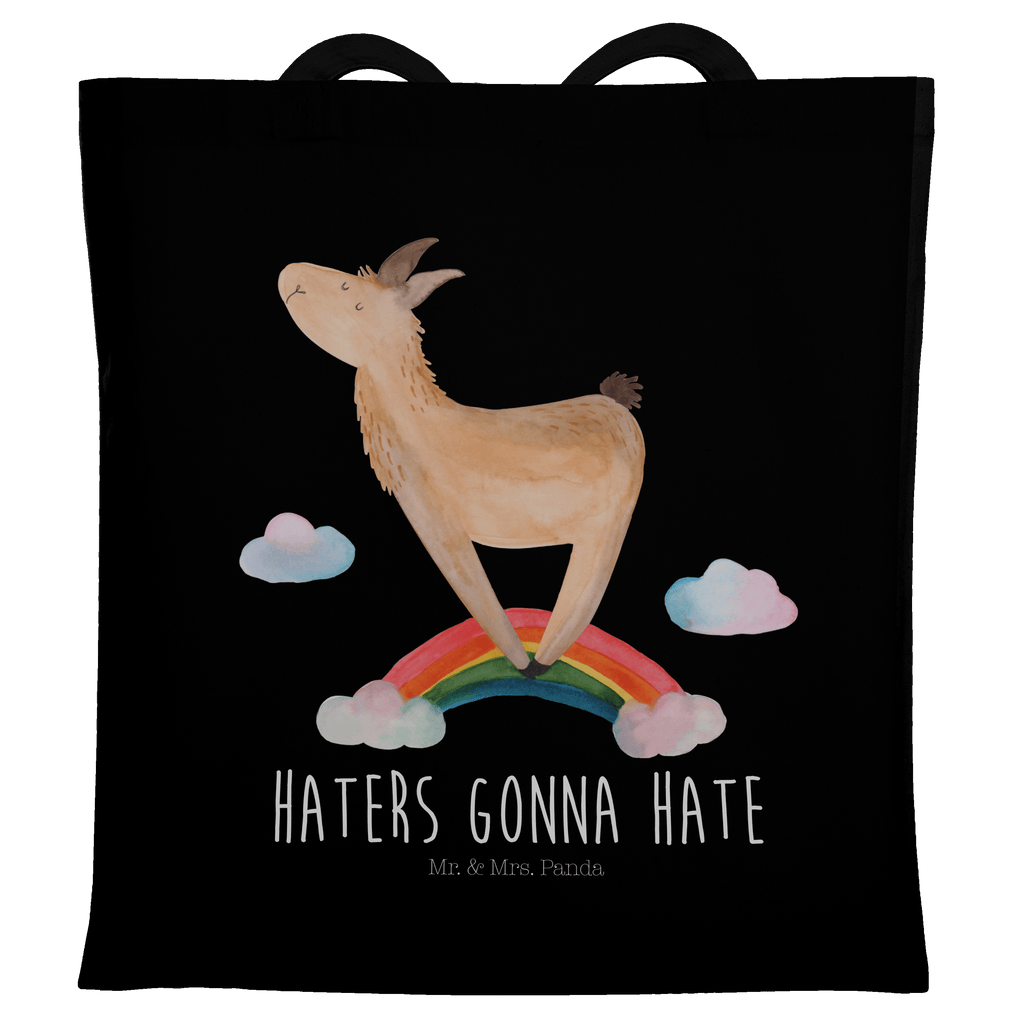 Tragetasche Lama Regenbogen Beuteltasche, Beutel, Einkaufstasche, Jutebeutel, Stoffbeutel, Lama, Alpaka, Lamas, Regenbogen, Haters gonna hate, Haters, Selbstständig, Außenseiter, Schule, Abi, Hobby, Wolkenland, Freiheit