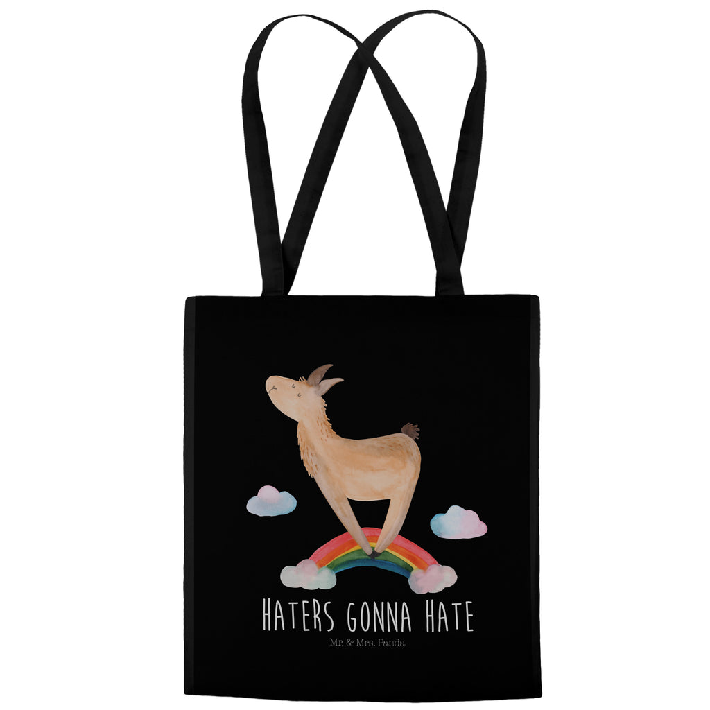 Tragetasche Lama Regenbogen Beuteltasche, Beutel, Einkaufstasche, Jutebeutel, Stoffbeutel, Lama, Alpaka, Lamas, Regenbogen, Haters gonna hate, Haters, Selbstständig, Außenseiter, Schule, Abi, Hobby, Wolkenland, Freiheit