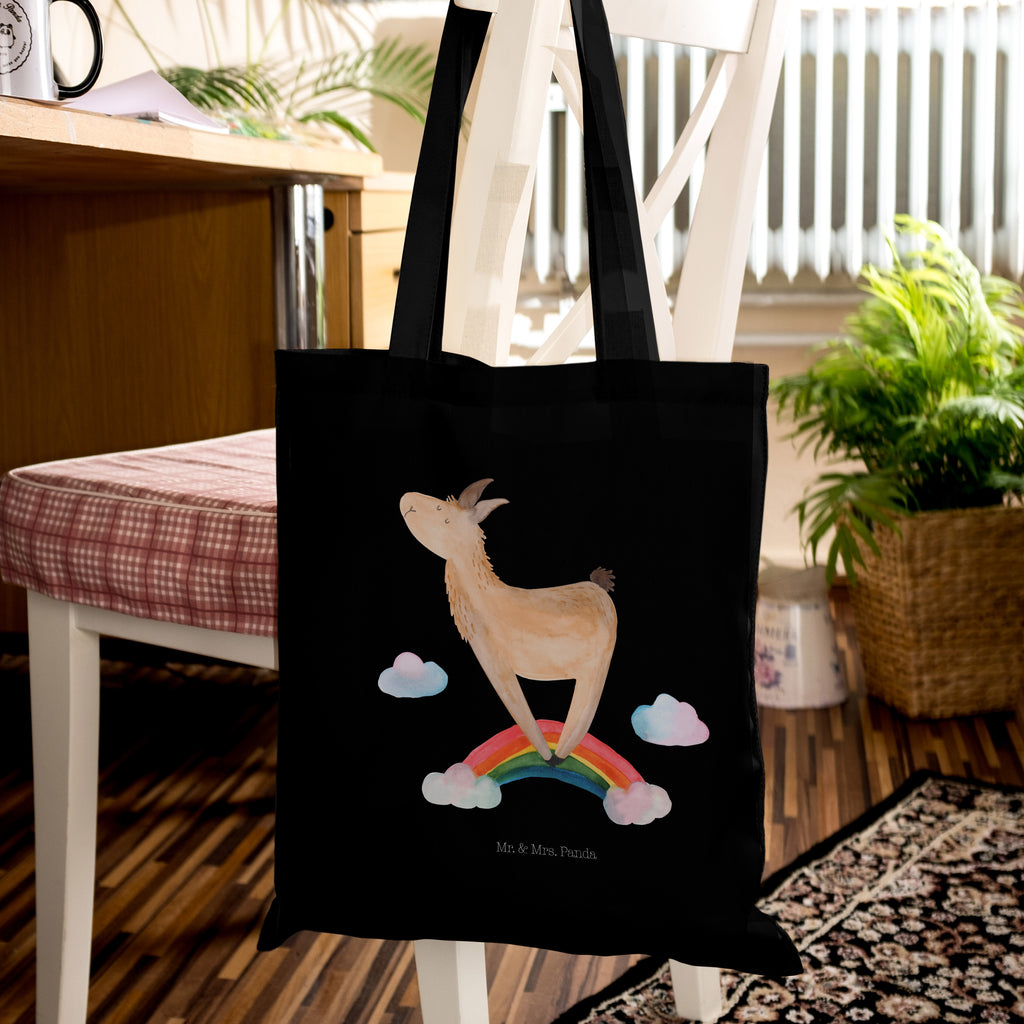 Tragetasche Lama Regenbogen Beuteltasche, Beutel, Einkaufstasche, Jutebeutel, Stoffbeutel, Lama, Alpaka, Lamas, Regenbogen, Haters gonna hate, Haters, Selbstständig, Außenseiter, Schule, Abi, Hobby, Wolkenland, Freiheit