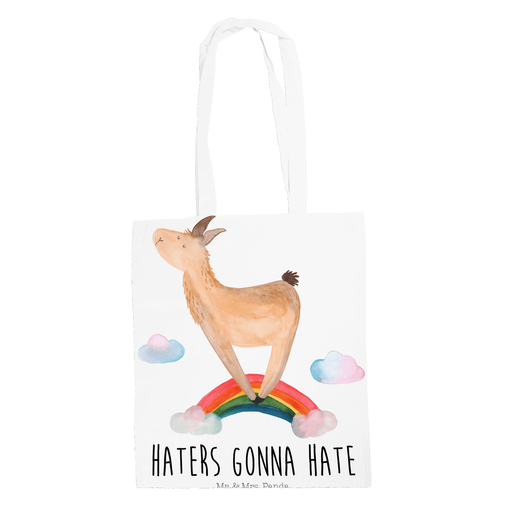 Tragetasche Lama Regenbogen Beuteltasche, Beutel, Einkaufstasche, Jutebeutel, Stoffbeutel, Lama, Alpaka, Lamas, Regenbogen, Haters gonna hate, Haters, Selbstständig, Außenseiter, Schule, Abi, Hobby, Wolkenland, Freiheit