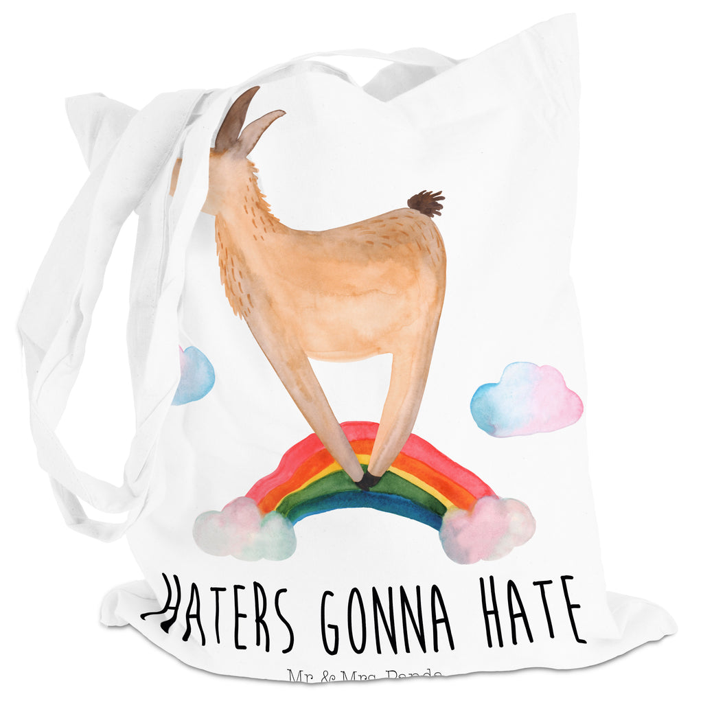 Tragetasche Lama Regenbogen Beuteltasche, Beutel, Einkaufstasche, Jutebeutel, Stoffbeutel, Lama, Alpaka, Lamas, Regenbogen, Haters gonna hate, Haters, Selbstständig, Außenseiter, Schule, Abi, Hobby, Wolkenland, Freiheit