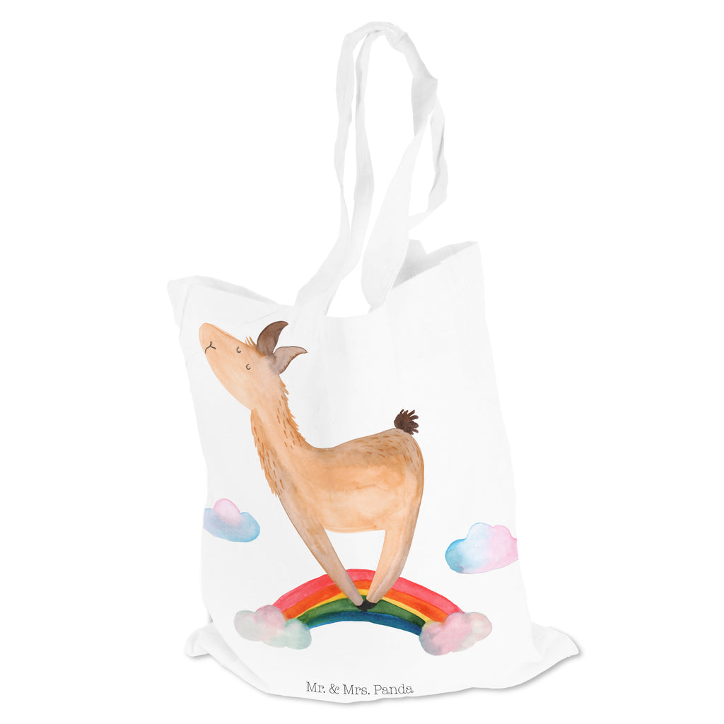 Tragetasche Lama Regenbogen Beuteltasche, Beutel, Einkaufstasche, Jutebeutel, Stoffbeutel, Lama, Alpaka, Lamas, Regenbogen, Haters gonna hate, Haters, Selbstständig, Außenseiter, Schule, Abi, Hobby, Wolkenland, Freiheit