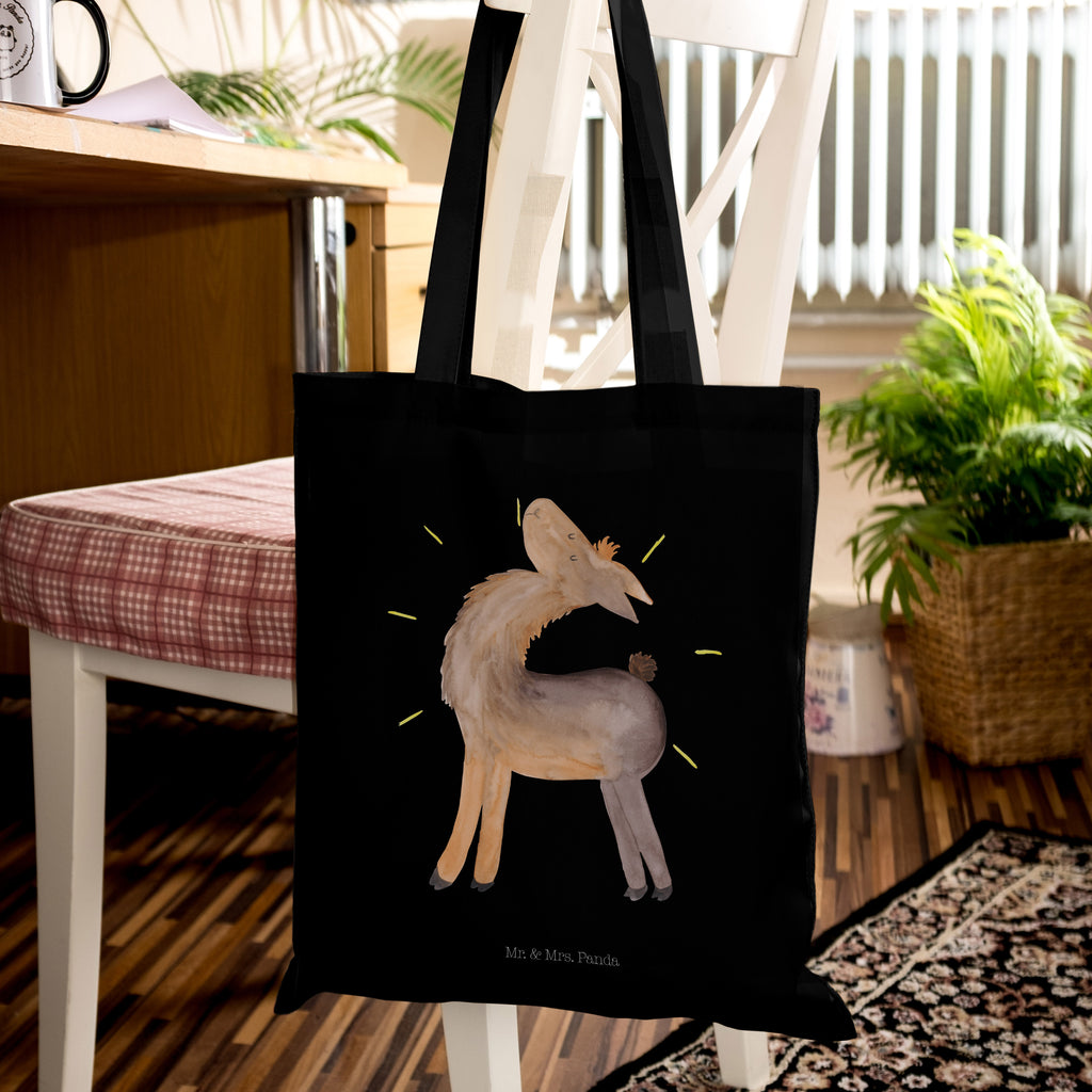 Tragetasche Lama stolz Beuteltasche, Beutel, Einkaufstasche, Jutebeutel, Stoffbeutel, Lama, Alpaka, Lamas, Außenseiter, Anders, Neustart, stolz, Hippie, Freundin, Freundinnen, beste Freundin, Kumpel, Familie, Family