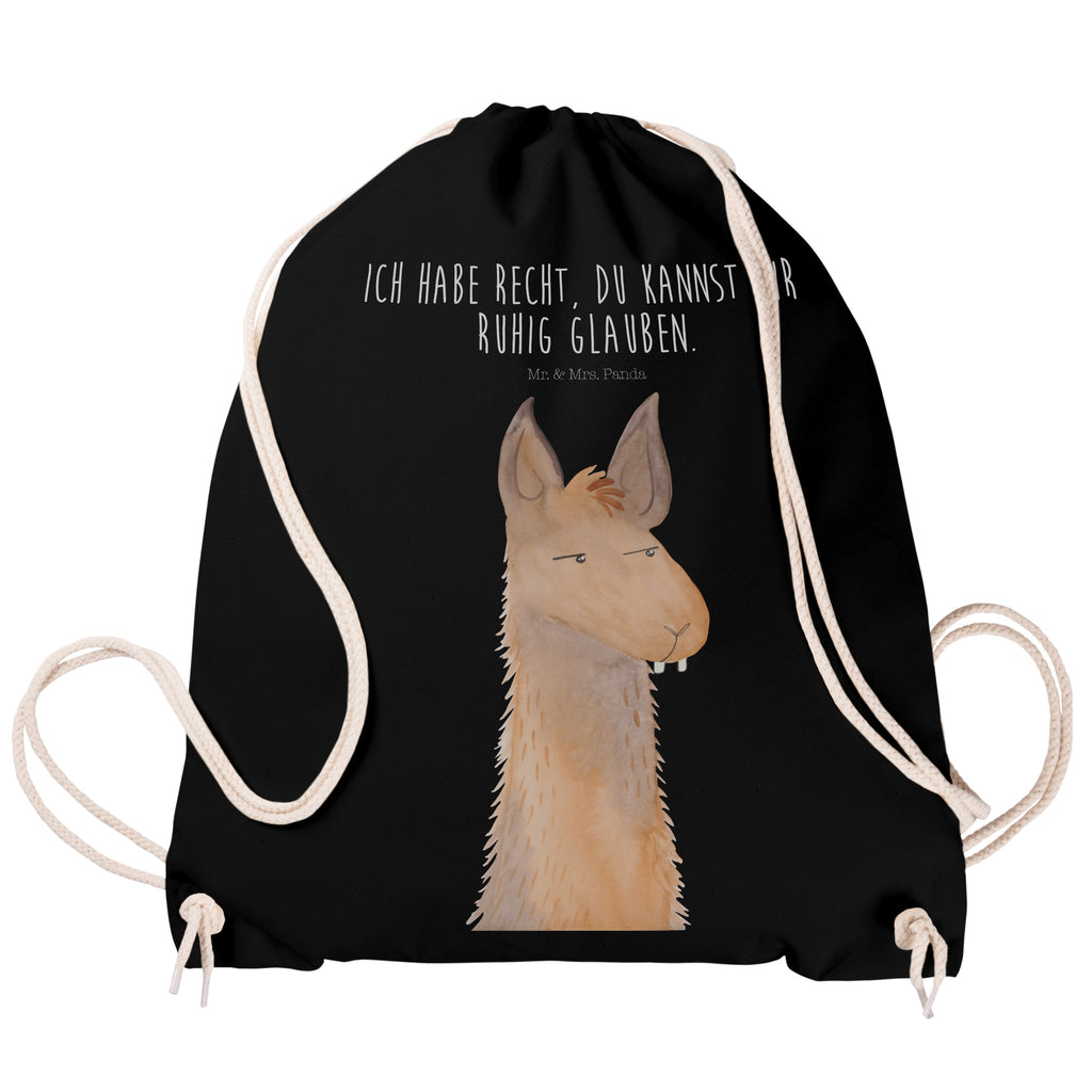 Sportbeutel Lamakopf genervt Turnbeutel, Beutel, Sporttasche, Tasche, Stoffbeutel, Lama, Alpaka, Lamas, Recht haben, genervt sein, Freundin, beste Freundin, Partnerin, Büro, Büroalltag, Chef, Chefin, Azubi