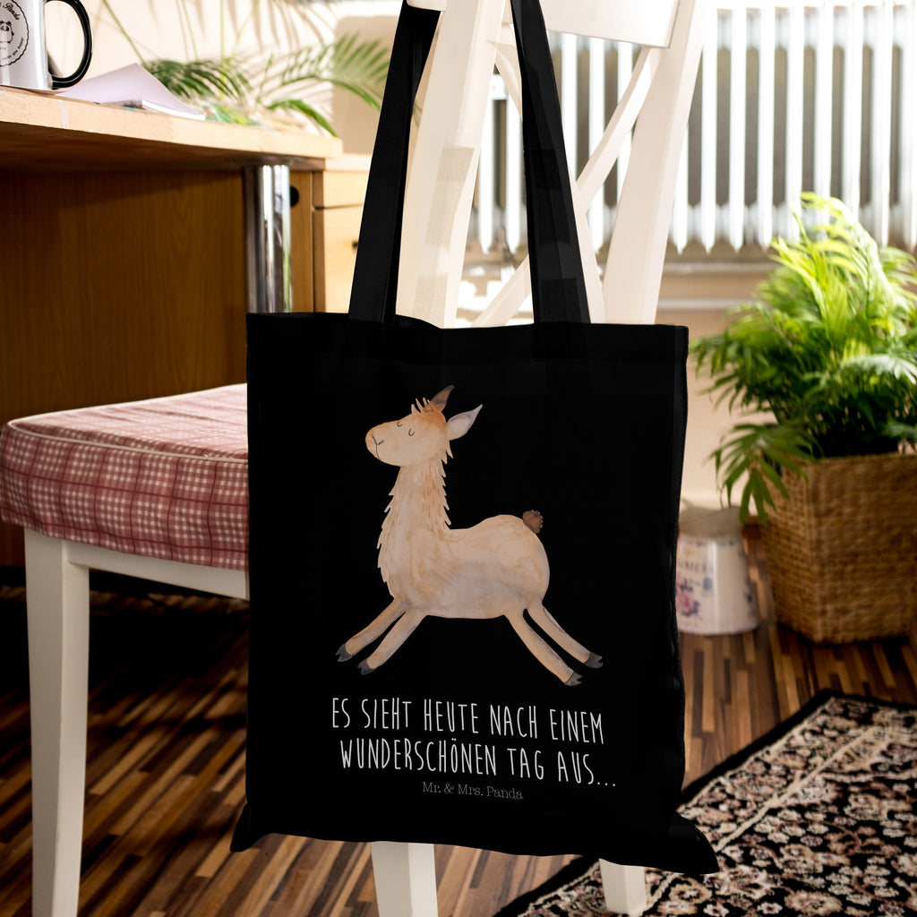 Tragetasche Lama springend Beuteltasche, Beutel, Einkaufstasche, Jutebeutel, Stoffbeutel, Lama, Alpaka, Lamas, Lieblingstag, Happy day, fröhlich, Glück, Freundin, Liebeskummer, Neustart, guten Morgen, Start, Prüfung, Abitur