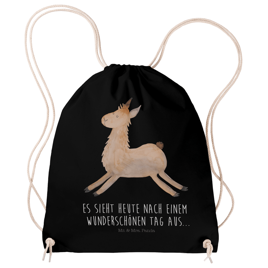 Sportbeutel Lama springend Turnbeutel, Beutel, Sporttasche, Tasche, Stoffbeutel, Lama, Alpaka, Lamas, Lieblingstag, Happy day, fröhlich, Glück, Freundin, Liebeskummer, Neustart, guten Morgen, Start, Prüfung, Abitur
