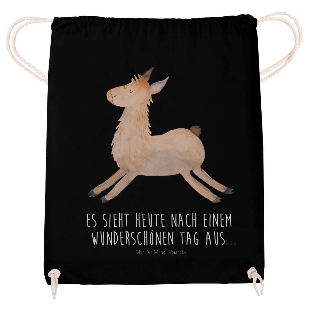 Sportbeutel Lama springend Turnbeutel, Beutel, Sporttasche, Tasche, Stoffbeutel, Lama, Alpaka, Lamas, Lieblingstag, Happy day, fröhlich, Glück, Freundin, Liebeskummer, Neustart, guten Morgen, Start, Prüfung, Abitur