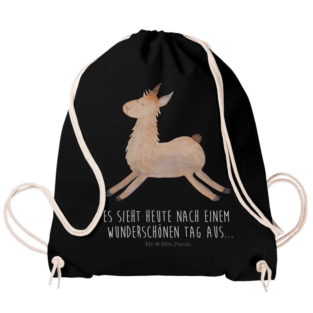Sportbeutel Lama springend Turnbeutel, Beutel, Sporttasche, Tasche, Stoffbeutel, Lama, Alpaka, Lamas, Lieblingstag, Happy day, fröhlich, Glück, Freundin, Liebeskummer, Neustart, guten Morgen, Start, Prüfung, Abitur