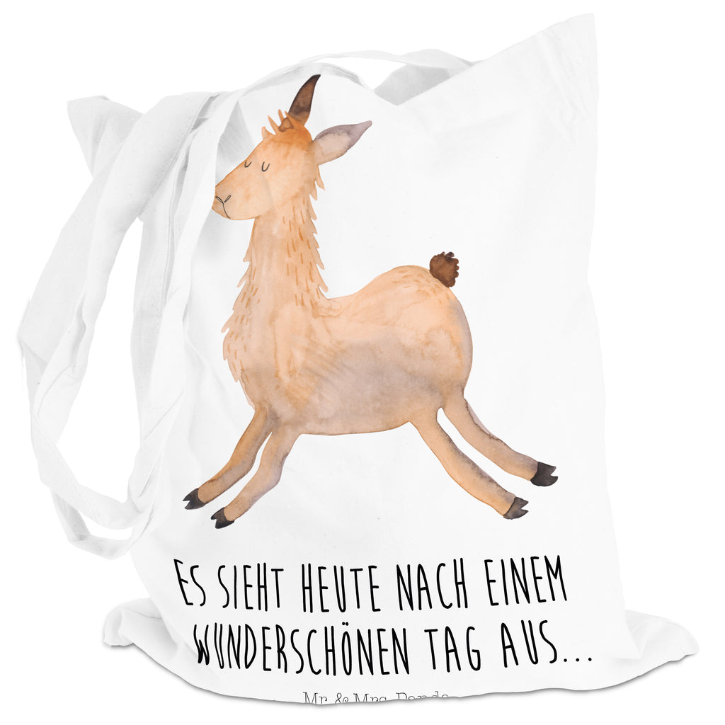 Tragetasche Lama springend Beuteltasche, Beutel, Einkaufstasche, Jutebeutel, Stoffbeutel, Lama, Alpaka, Lamas, Lieblingstag, Happy day, fröhlich, Glück, Freundin, Liebeskummer, Neustart, guten Morgen, Start, Prüfung, Abitur