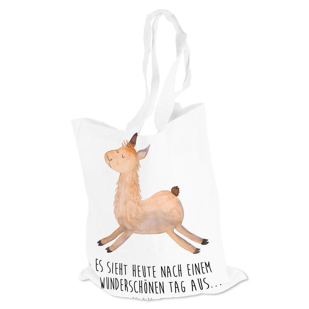 Tragetasche Lama springend Beuteltasche, Beutel, Einkaufstasche, Jutebeutel, Stoffbeutel, Lama, Alpaka, Lamas, Lieblingstag, Happy day, fröhlich, Glück, Freundin, Liebeskummer, Neustart, guten Morgen, Start, Prüfung, Abitur