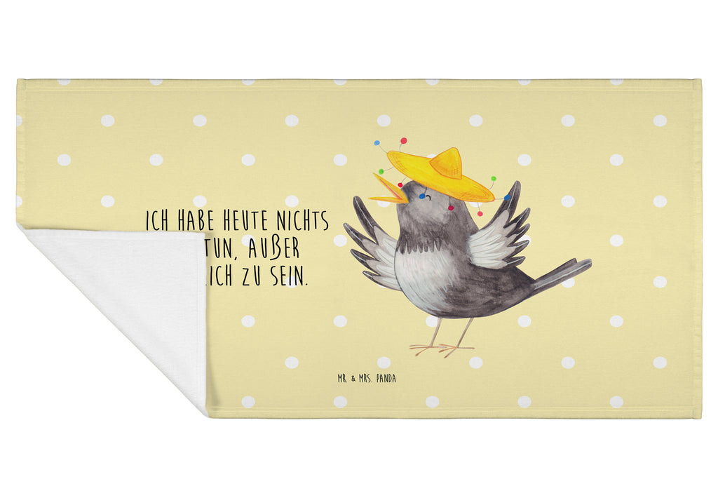 50 x 100 Handtuch Rabe mit Sombrero Handtuch, Badehandtuch, Badezimmer, Handtücher, groß, Kinder, Baby, Tiermotive, Gute Laune, lustige Sprüche, Tiere, Rabe, Vogel, Vögel, Spruch positiv, fröhlich sein, glücklich sein, Glück Spruch, froh, Elster, Motivation