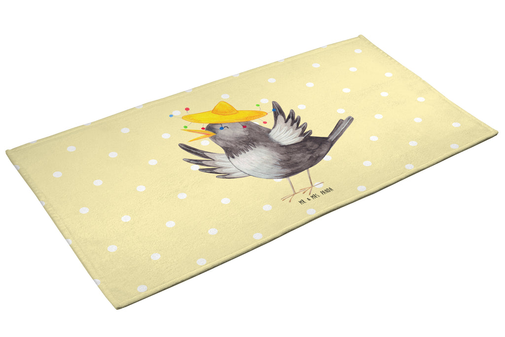 50 x 100 Handtuch Rabe mit Sombrero Handtuch, Badehandtuch, Badezimmer, Handtücher, groß, Kinder, Baby, Tiermotive, Gute Laune, lustige Sprüche, Tiere, Rabe, Vogel, Vögel, Spruch positiv, fröhlich sein, glücklich sein, Glück Spruch, froh, Elster, Motivation