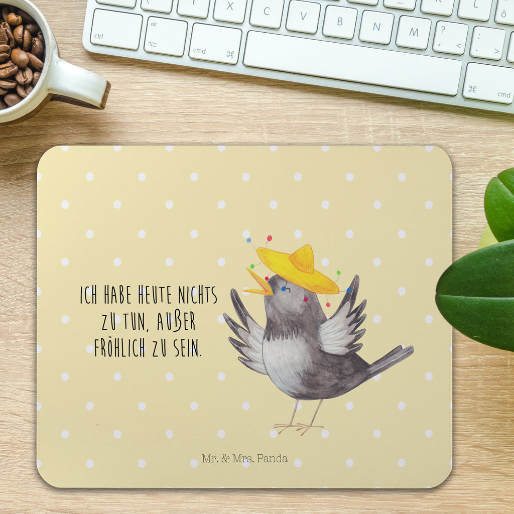 Mauspad Rabe mit Sombrero Mousepad, Computer zubehör, Büroausstattung, PC Zubehör, Arbeitszimmer, Mauspad, Einzigartiges Mauspad, Designer Mauspad, Tiermotive, Gute Laune, lustige Sprüche, Tiere, Rabe, Vogel, Vögel, Spruch positiv, fröhlich sein, glücklich sein, Glück Spruch, froh, Elster, Motivation