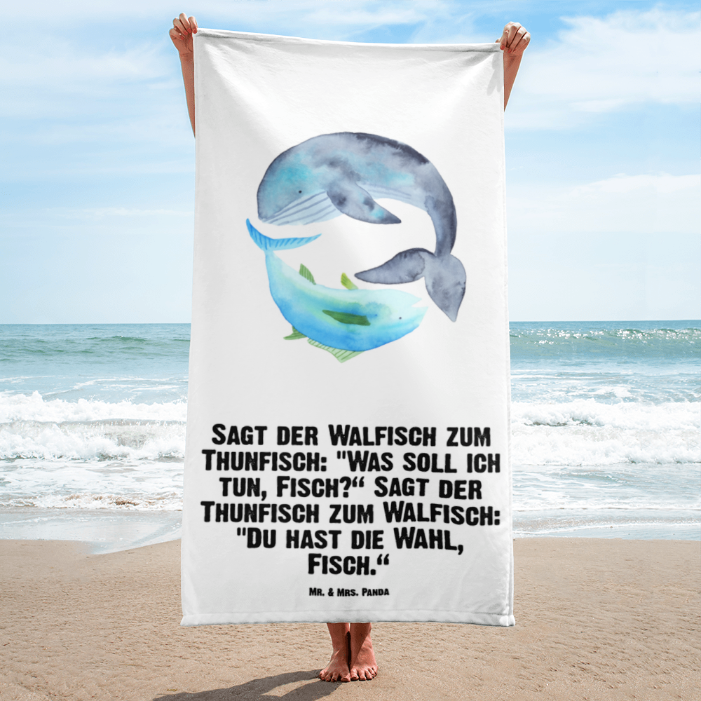 XL Badehandtuch Walfisch & Thunfisch Handtuch, Badetuch, Duschtuch, Strandtuch, Saunatuch, Tiermotive, Gute Laune, lustige Sprüche, Tiere, Wal, Wahl, Tunfisch, Wortwitz lustig, Spruch lustig, Flachwitz, Witz, Spruch des Tages, Flachwitz Geschenk
