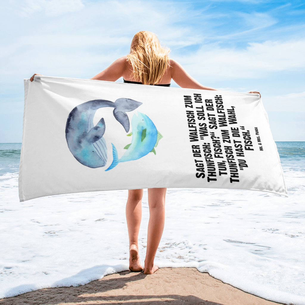 XL Badehandtuch Walfisch & Thunfisch Handtuch, Badetuch, Duschtuch, Strandtuch, Saunatuch, Tiermotive, Gute Laune, lustige Sprüche, Tiere, Wal, Wahl, Tunfisch, Wortwitz lustig, Spruch lustig, Flachwitz, Witz, Spruch des Tages, Flachwitz Geschenk
