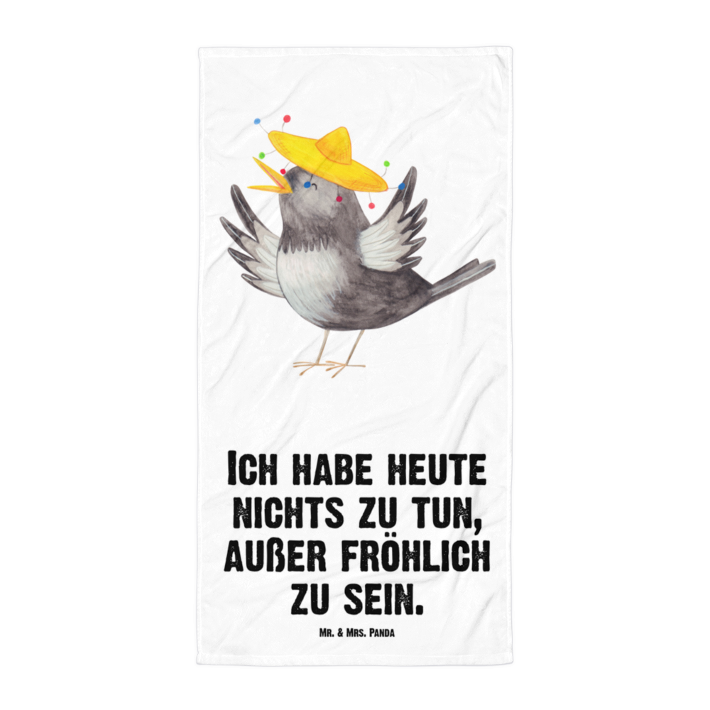 XL Badehandtuch Rabe mit Sombrero Handtuch, Badetuch, Duschtuch, Strandtuch, Saunatuch, Tiermotive, Gute Laune, lustige Sprüche, Tiere, Rabe, Vogel, Vögel, Spruch positiv, fröhlich sein, glücklich sein, Glück Spruch, froh, Elster, Motivation