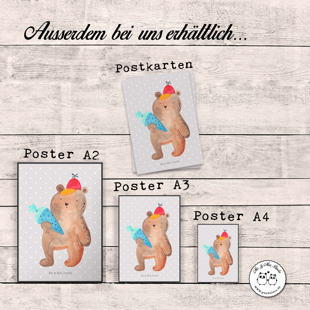 Poster Bär mit Schultüte Poster, Wandposter, Bild, Wanddeko, Küchenposter, Kinderposter, Wanddeko Bild, Raumdekoration, Wanddekoration, Handgemaltes Poster, Mr. & Mrs. Panda Poster, Designposter, Kunstdruck, Posterdruck, Bär, Teddy, Teddybär, Bär Motiv, Schultüte, Erster Schultag Geschenk, Einschulung Geschenk, Schule Geschenk, Grundschule, Schulanfang, Schulbeginn