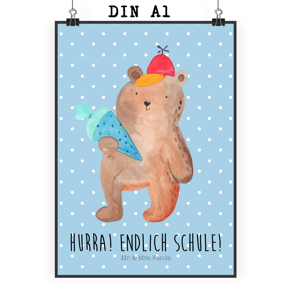 Poster Bär mit Schultüte Poster, Wandposter, Bild, Wanddeko, Küchenposter, Kinderposter, Wanddeko Bild, Raumdekoration, Wanddekoration, Handgemaltes Poster, Mr. & Mrs. Panda Poster, Designposter, Kunstdruck, Posterdruck, Bär, Teddy, Teddybär, Bär Motiv, Schultüte, Erster Schultag Geschenk, Einschulung Geschenk, Schule Geschenk, Grundschule, Schulanfang, Schulbeginn