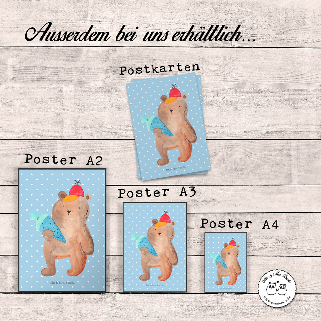 Poster Bär mit Schultüte Poster, Wandposter, Bild, Wanddeko, Küchenposter, Kinderposter, Wanddeko Bild, Raumdekoration, Wanddekoration, Handgemaltes Poster, Mr. & Mrs. Panda Poster, Designposter, Kunstdruck, Posterdruck, Bär, Teddy, Teddybär, Bär Motiv, Schultüte, Erster Schultag Geschenk, Einschulung Geschenk, Schule Geschenk, Grundschule, Schulanfang, Schulbeginn