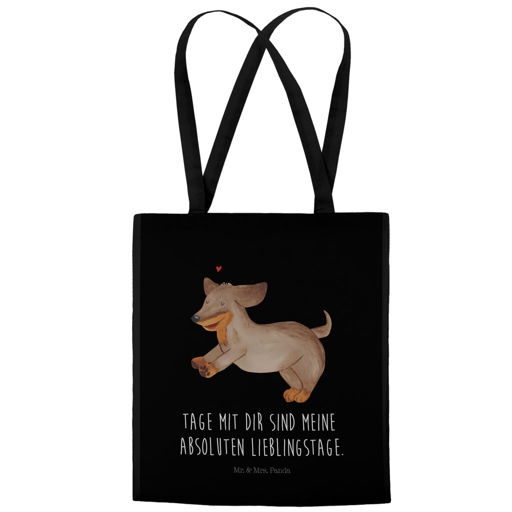 Tragetasche Hund Dackel fröhlich Beuteltasche, Beutel, Einkaufstasche, Jutebeutel, Stoffbeutel, Hund, Hundemotiv, Haustier, Hunderasse, Tierliebhaber, Hundebesitzer, Sprüche, Hunde, Dackel, Dachshund, happy dog