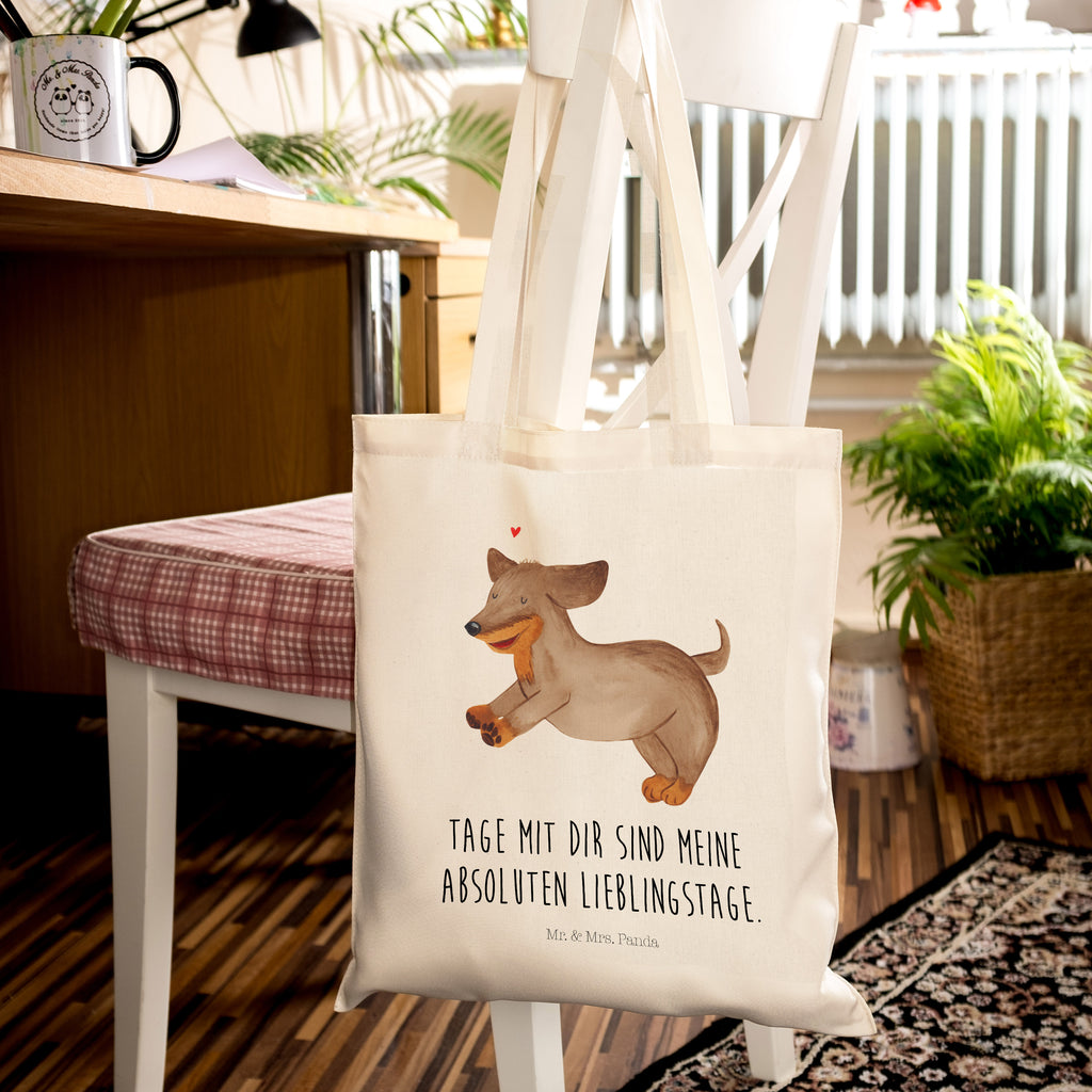 Tragetasche Hund Dackel fröhlich Beuteltasche, Beutel, Einkaufstasche, Jutebeutel, Stoffbeutel, Hund, Hundemotiv, Haustier, Hunderasse, Tierliebhaber, Hundebesitzer, Sprüche, Hunde, Dackel, Dachshund, happy dog
