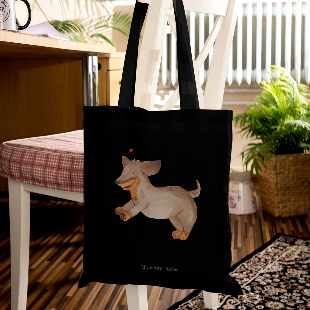 Tragetasche Hund Dackel fröhlich Beuteltasche, Beutel, Einkaufstasche, Jutebeutel, Stoffbeutel, Hund, Hundemotiv, Haustier, Hunderasse, Tierliebhaber, Hundebesitzer, Sprüche, Hunde, Dackel, Dachshund, happy dog