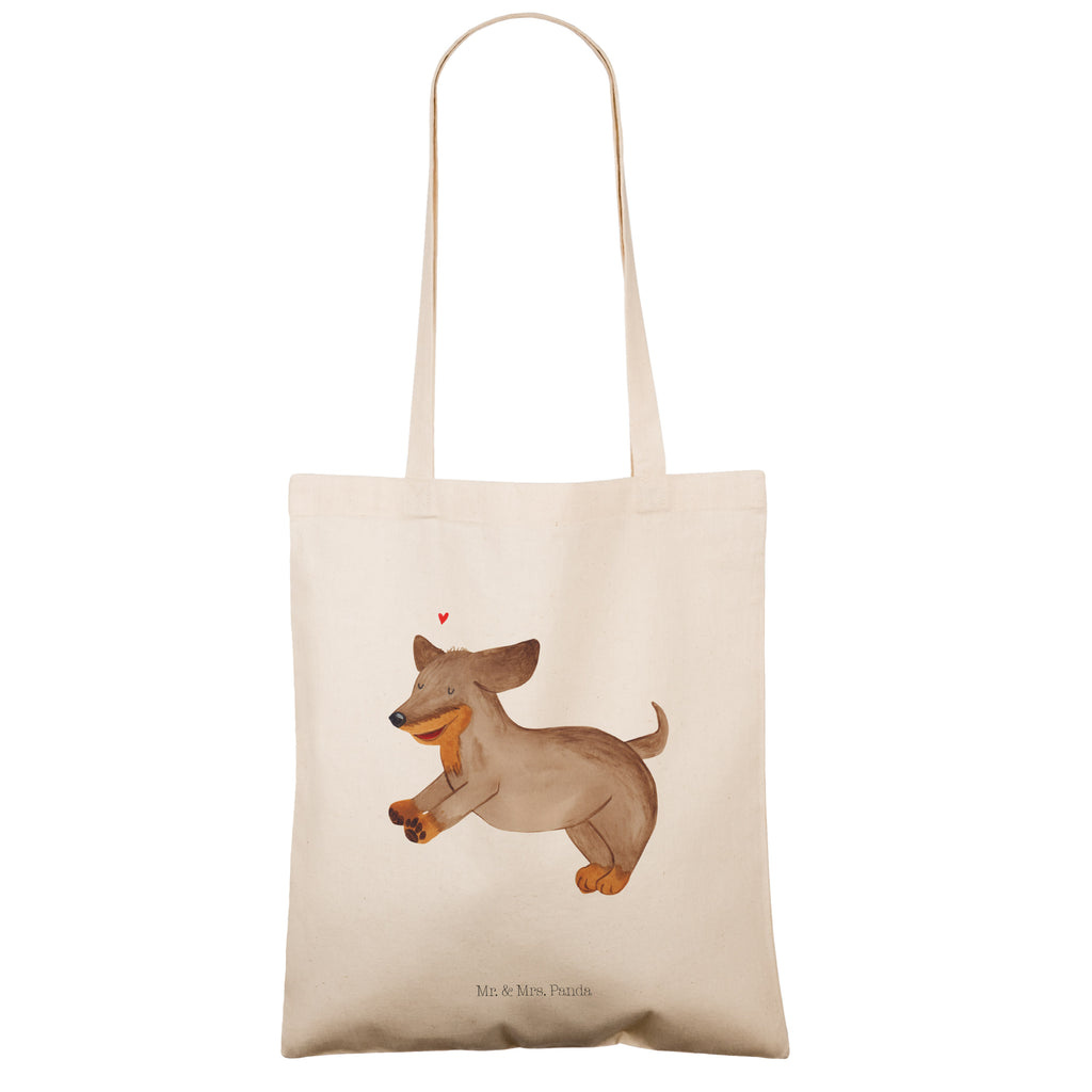 Tragetasche Hund Dackel fröhlich Beuteltasche, Beutel, Einkaufstasche, Jutebeutel, Stoffbeutel, Hund, Hundemotiv, Haustier, Hunderasse, Tierliebhaber, Hundebesitzer, Sprüche, Hunde, Dackel, Dachshund, happy dog