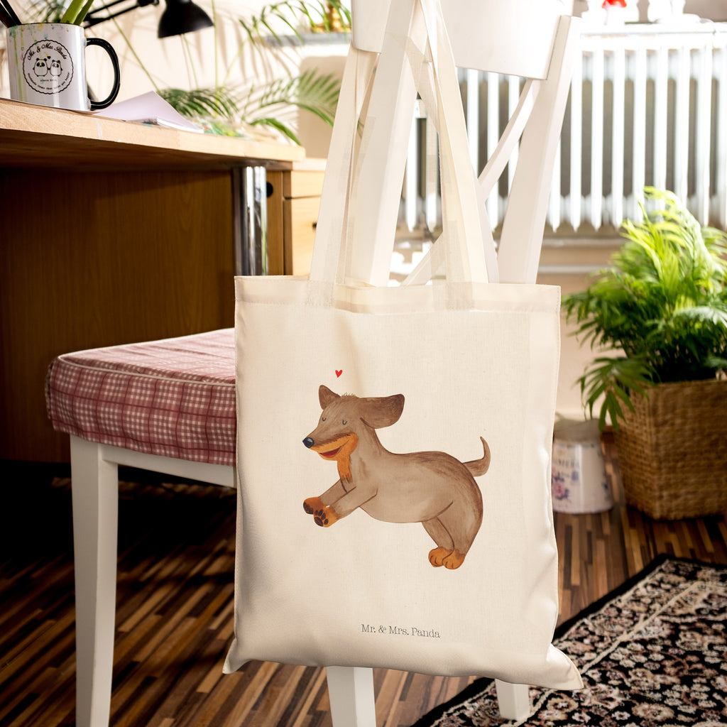 Tragetasche Hund Dackel fröhlich Beuteltasche, Beutel, Einkaufstasche, Jutebeutel, Stoffbeutel, Hund, Hundemotiv, Haustier, Hunderasse, Tierliebhaber, Hundebesitzer, Sprüche, Hunde, Dackel, Dachshund, happy dog