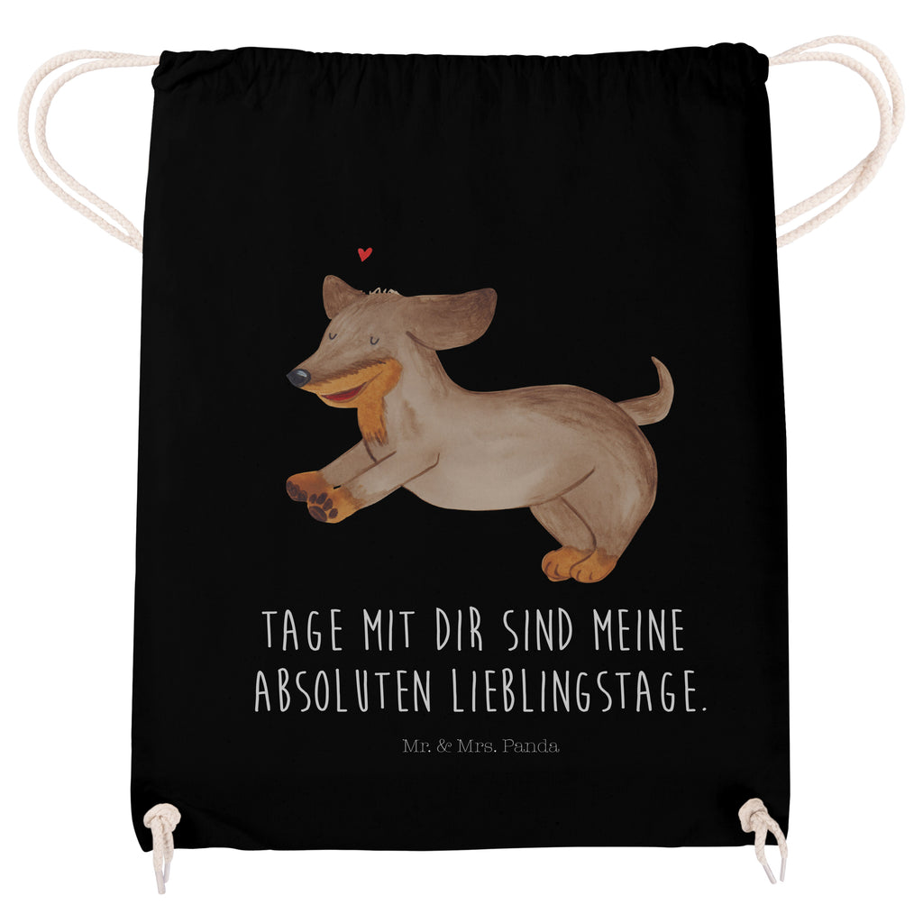 Sportbeutel Hund Dackel fröhlich Turnbeutel, Beutel, Sporttasche, Tasche, Stoffbeutel, Hund, Hundemotiv, Haustier, Hunderasse, Tierliebhaber, Hundebesitzer, Sprüche, Hunde, Dackel, Dachshund, happy dog