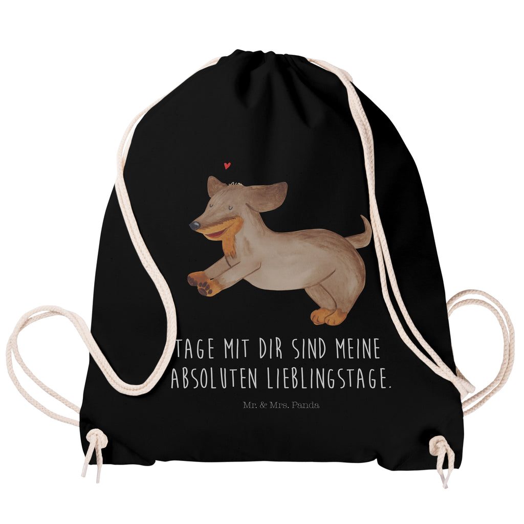 Sportbeutel Hund Dackel fröhlich Turnbeutel, Beutel, Sporttasche, Tasche, Stoffbeutel, Hund, Hundemotiv, Haustier, Hunderasse, Tierliebhaber, Hundebesitzer, Sprüche, Hunde, Dackel, Dachshund, happy dog