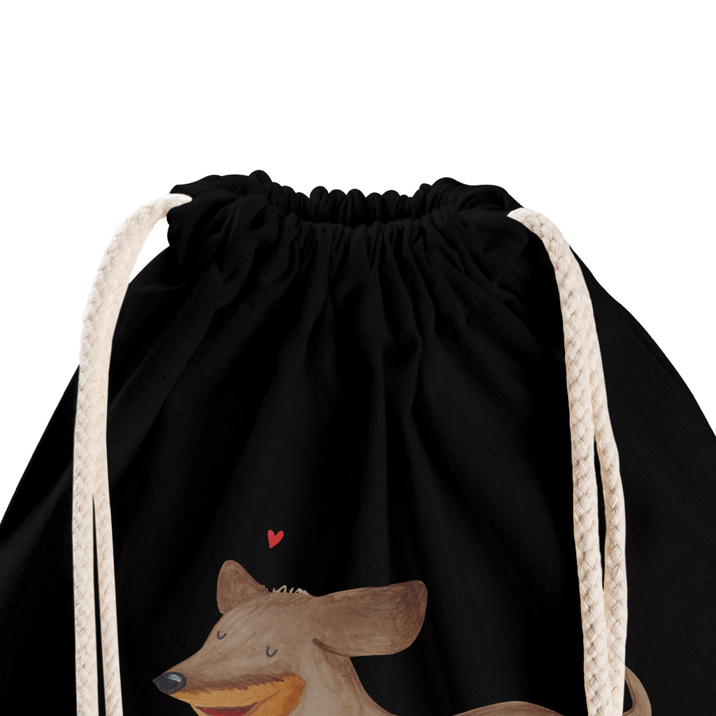 Sportbeutel Hund Dackel fröhlich Turnbeutel, Beutel, Sporttasche, Tasche, Stoffbeutel, Hund, Hundemotiv, Haustier, Hunderasse, Tierliebhaber, Hundebesitzer, Sprüche, Hunde, Dackel, Dachshund, happy dog