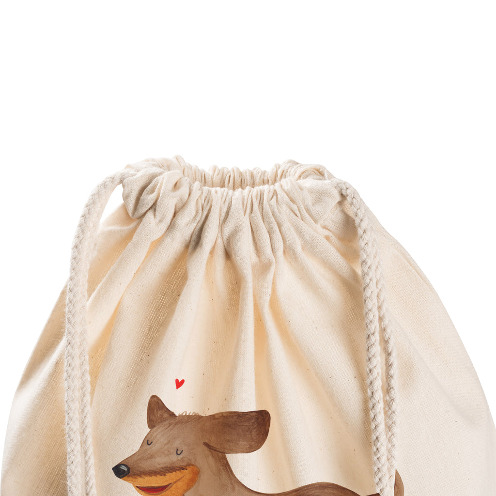 Sportbeutel Hund Dackel fröhlich Turnbeutel, Beutel, Sporttasche, Tasche, Stoffbeutel, Hund, Hundemotiv, Haustier, Hunderasse, Tierliebhaber, Hundebesitzer, Sprüche, Hunde, Dackel, Dachshund, happy dog
